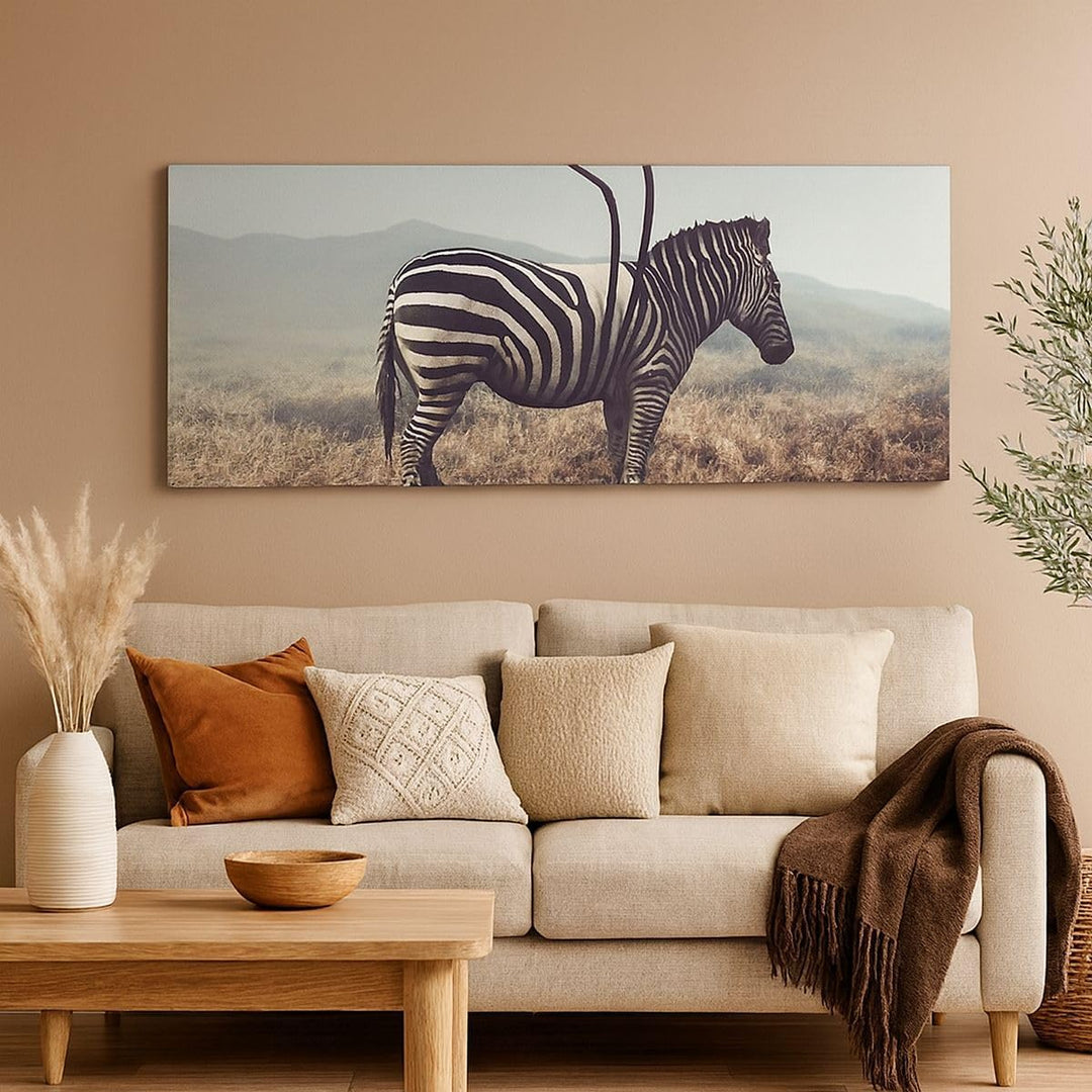 Panorama Bilder auf Leinwand 100x40cm Leinwandbild Zebra Tier Wiese Gross Wanddeko Bild Schlafzimmer