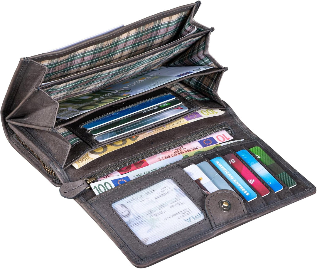 Benthill Portemonnaie Leder Gross - Geldbörse mit RFID Schutz - Geldbeutel aus echtem Rindsleder mit