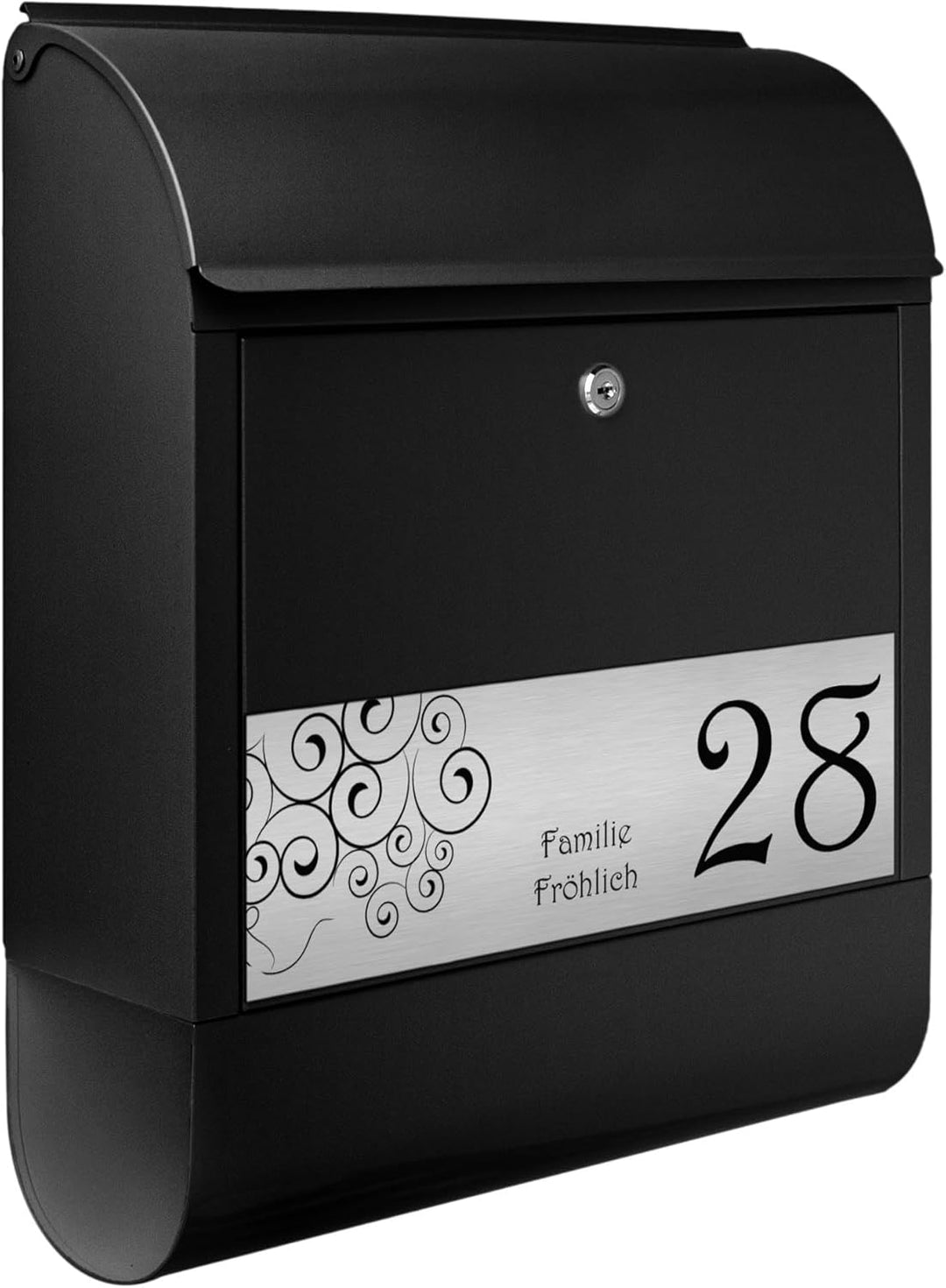 banjado® Briefkasten personalisiert mit graviertem Namensschild in Silber/Briefkasten schwarz 39x47x