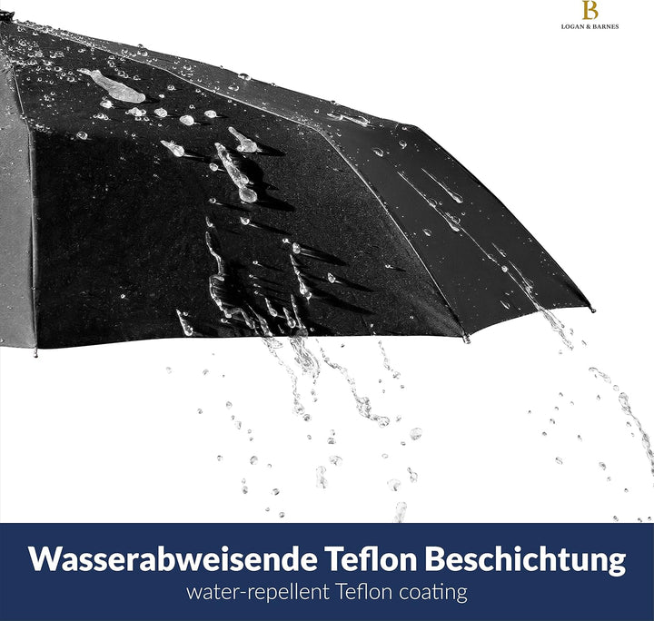 LOGAN & BARNES Regenschirm sturmfest bis 140 km/h - Taschenschirm mit zertifizierter Teflon-Beschich