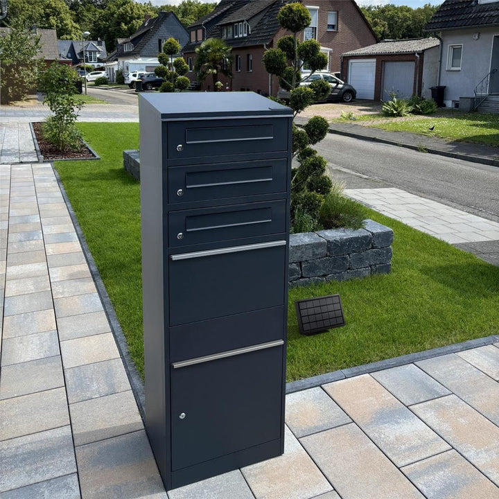 Metzler Paketbox freistehend mit LED-Beleuchtung und 3 abschliessbaren Briefkästen, Anthrazit RAL 70