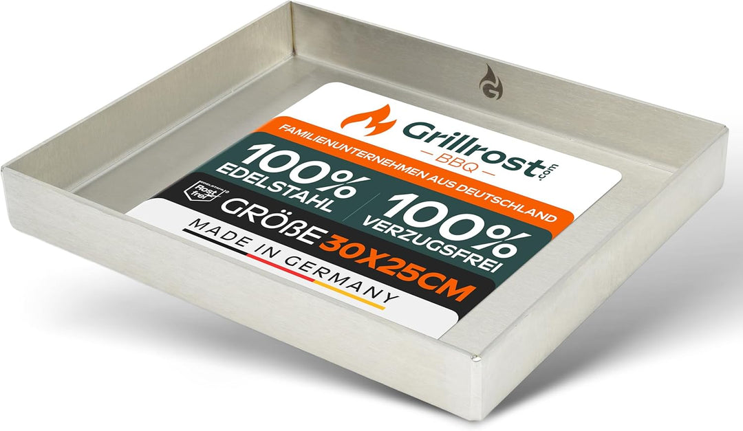 Edelstahl Grillplatte | Plancha | Wanne 30x25cm - Universalgrösse - rundum verschweisst | extra Mass