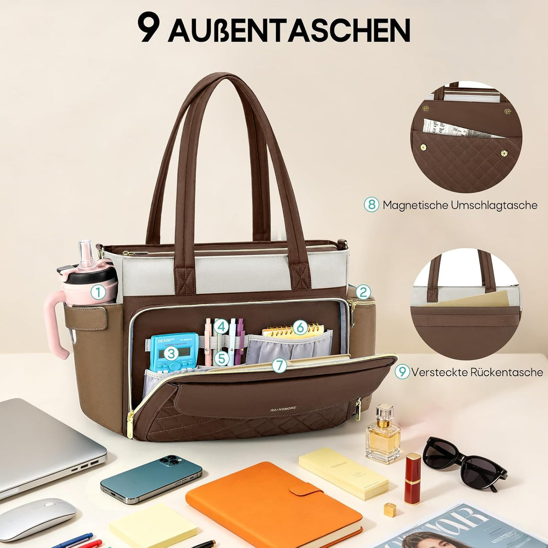 RAINSMORE Lehrertasche Damen Gross Laptoptasche, 15,6 Zoll | Arbeitstasche Isolierfach und Gross Get