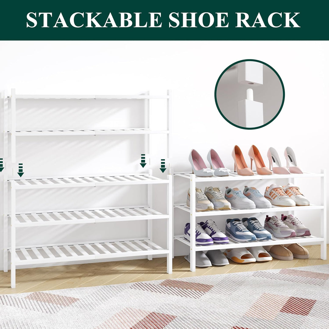 smiry Schuhregal aus Bambus, Schuhregal Platzsparend mit 3 Ebenen, Erweiterbar Stapelbar Shoe Rack,