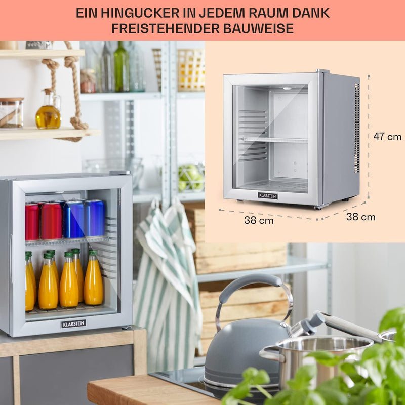 Klarstein Kühlschrank, Mini Kühlschrank mit Glastüre, Mini-Kühlschrank für Getränke, Snacks & Kosmet
