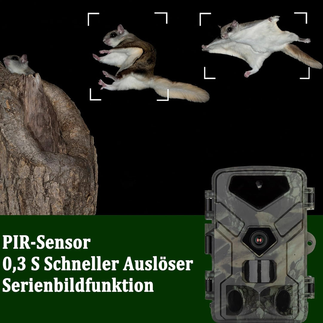 Wildkamera 50MP 4K, Wildtierkamera mit Nachtsicht Bewegungsmelder Weitwinkel 120°, 850nm IR LEDs Nac