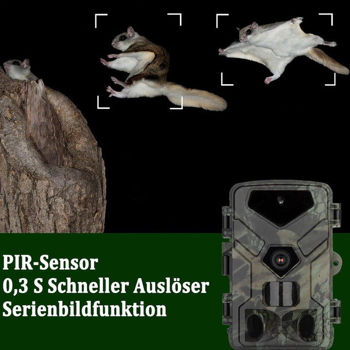 Wildkamera 50MP 4K, Wildtierkamera mit Nachtsicht Bewegungsmelder Weitwinkel 120°, 850nm IR LEDs Nac