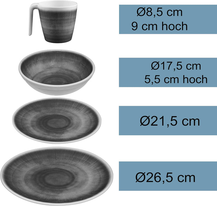 Melamin Geschirr Set Toskana Pastel 4 Personen 16 Teile Camping Picknick 16 Teile - Tassen, 16 Teile