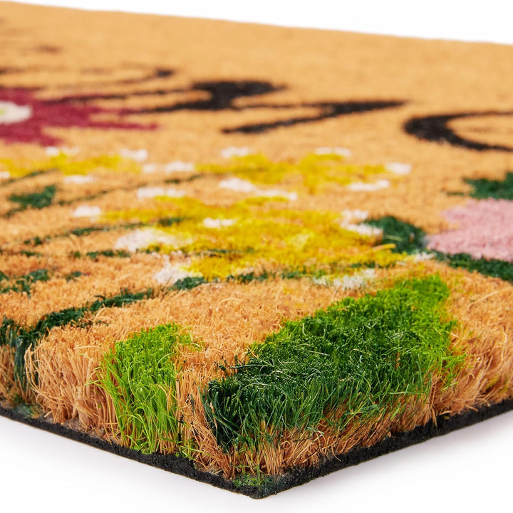 BRUBAKER Fussmatte für Aussen und Innen - Welcome mit Blumenwiese - 45 x 75 cm Schmutzfangmatte aus