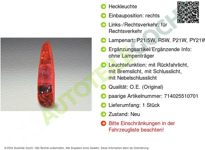 Magneti Marelli 714025510801 Rückleuchten Recht