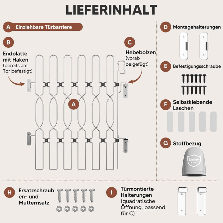 Snagle Paw Einziehbar Metall Türschutzgitter für Haustüren, Anti-Ausbruch Türschutzgitter, 72cm Brei