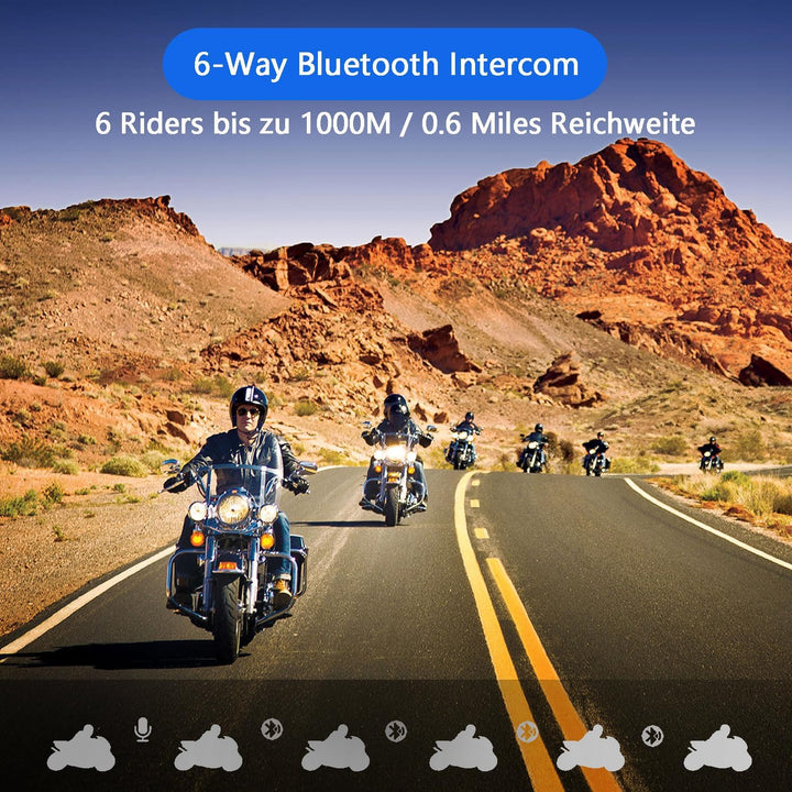 Fodsports FX6S Motorrad Intercom mit LCD Bildschirm Motorrad Bluetooth Headset für bis zu 6 Motorräd