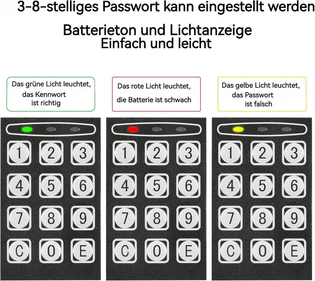 6,65L Kompakter Feuer- und Wasserdichter Tresor – Elektronischer Möbeltresor mit 2 Doppelstahlbolzen