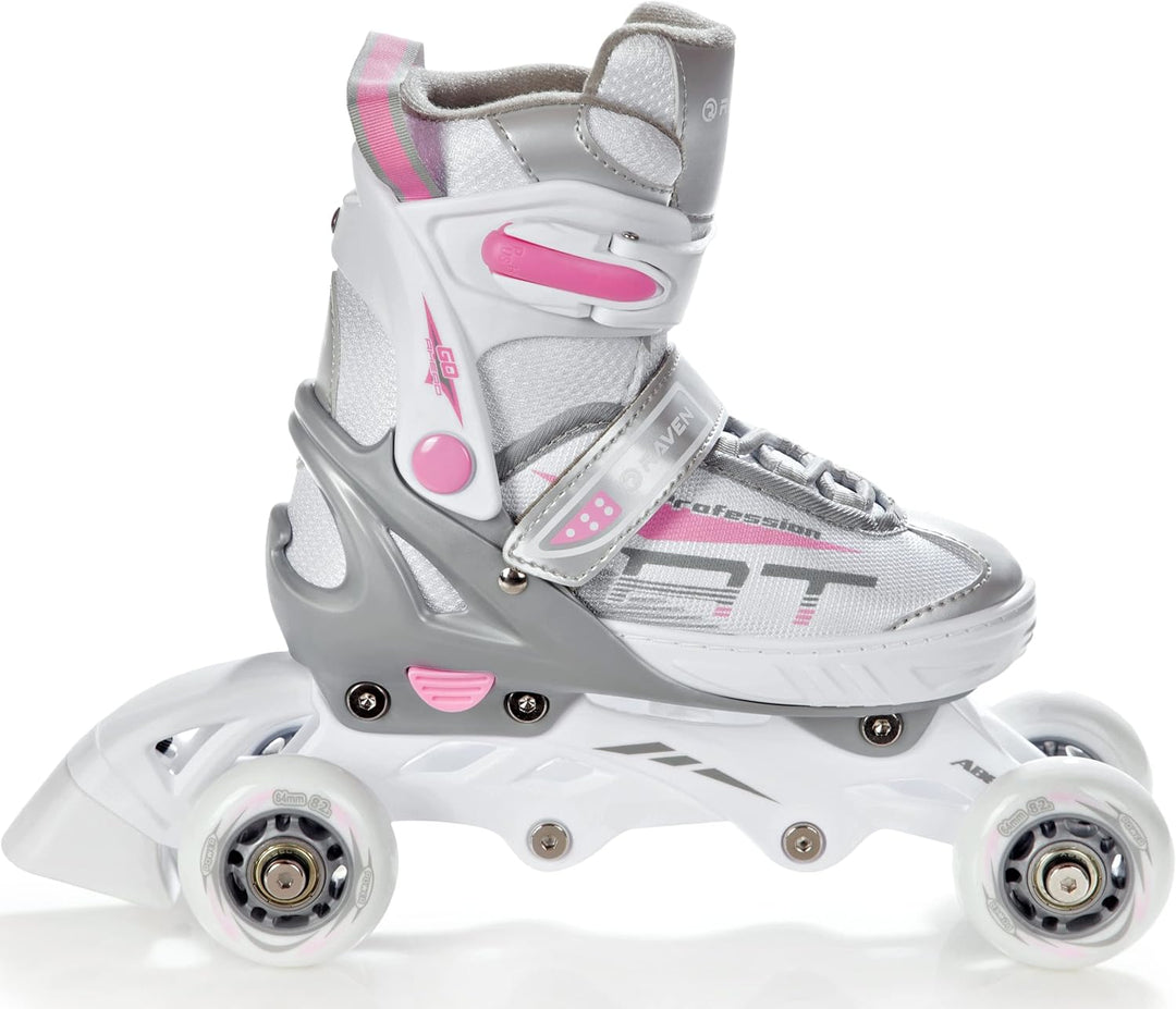 3in1 Inline Skates Inliner Triskates Rollschuhe Raven Profession Weiss/Rosa 28-32 (18,5cm-21cm), Wei