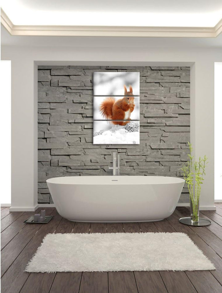 Pixxprint Eichhörnchen in verschneitem Wald als Leinwandbild/Grösse: 3 Teilig (120x80) cm/Wandbild/K