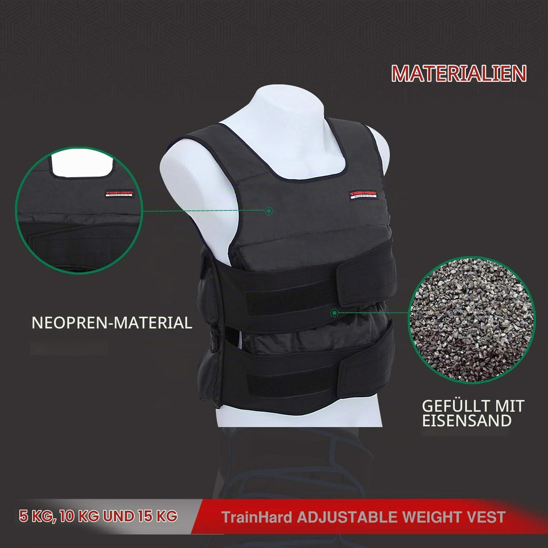 TrainHard 5 kg / 10 kg / 15 kg Verstellbare Gewichtsweste, Trainingsweste für Krafttraining, Laufen,