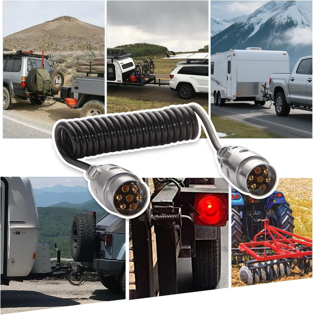 Anhängerkabel 7 Polig Spiralkabel 7 Polig Anhänger Stecker auf Stecker für KFZ Anhänger 2.5 Meter 2,