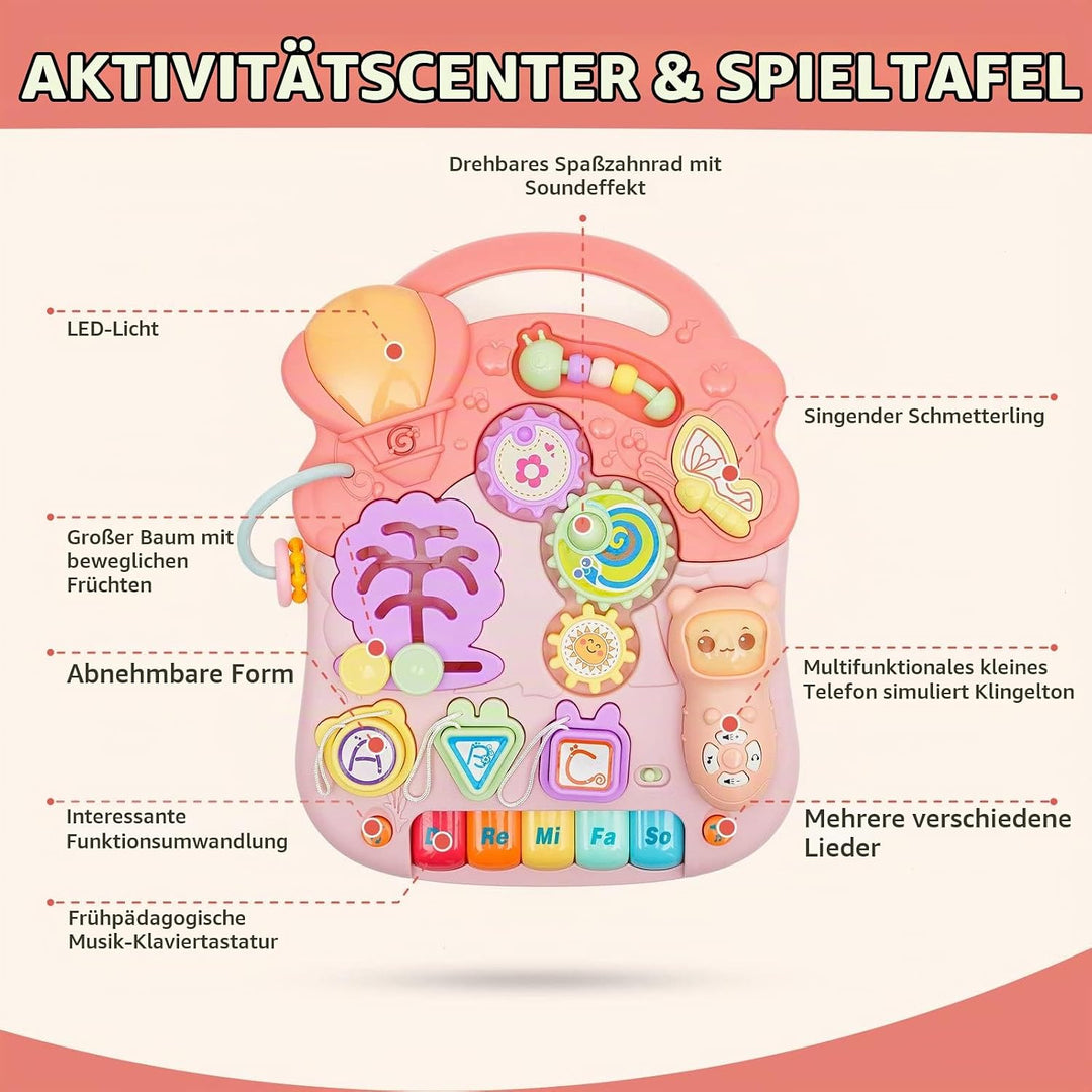 Lauflernhilfe für Kinder, Lauflernwagen mit Montessori Spielzeug und Geräusche, Musik und abnehmbare