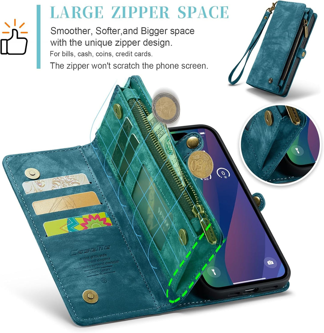 UFinetech für iPhone 15 Plus Hülle, Flip Leder TPU Stossfeste Kartenfach Tasche Handyhülle für iPhon