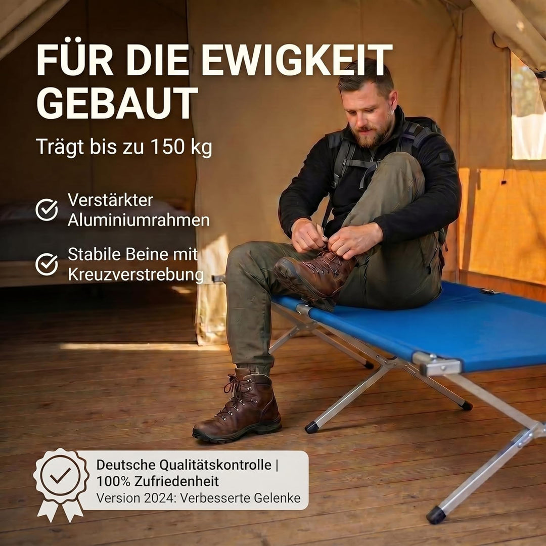 GOODS+GADGETS Faltbares Army Feldbett aus Aluminium - klappbares Campingbett & Gästebett
