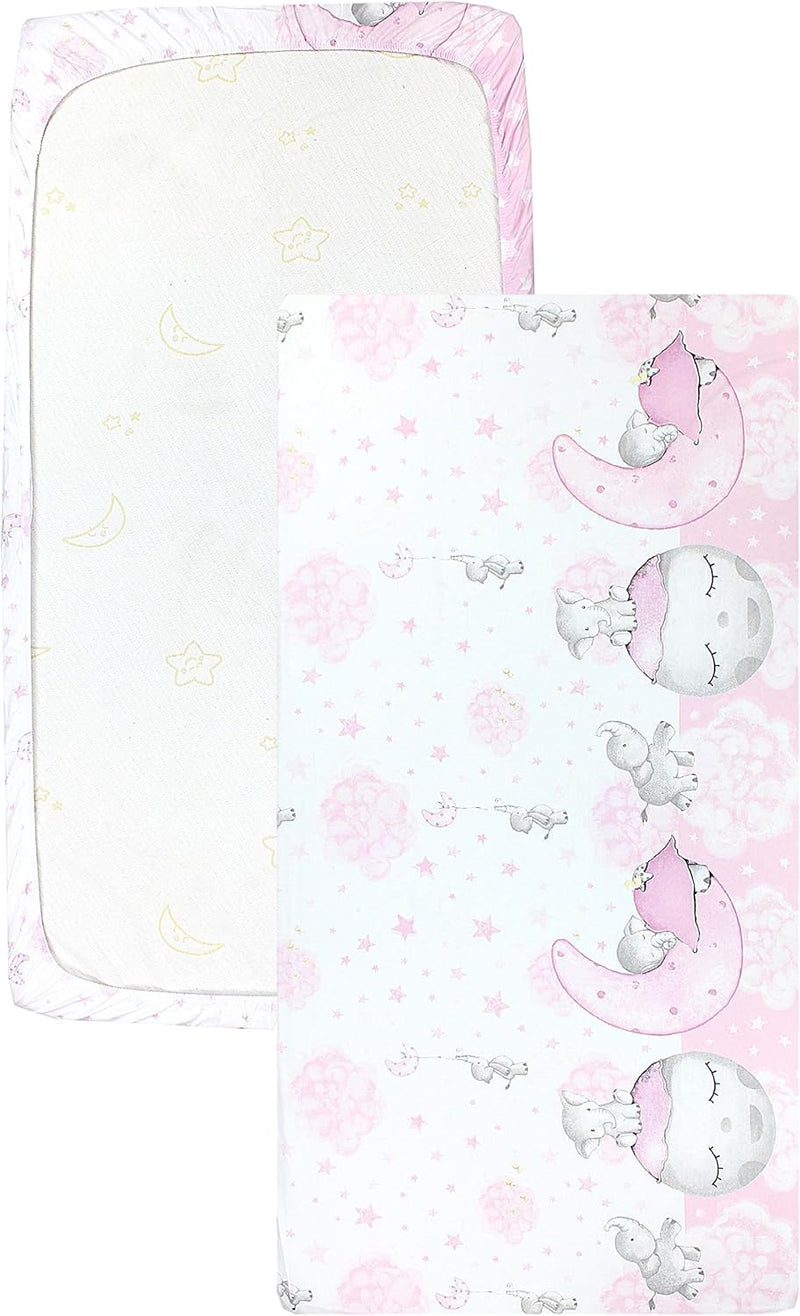 TupTam Baby Spannbettlaken Kinder Spannbetttuch für Babybett Kinderbett 2er Pack, Farbe: Mond mit El