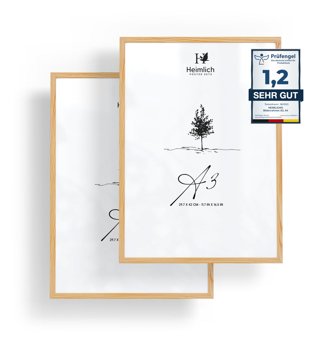 Heimlich® Doppelpack (2 STK.) Bilderrahmen DIN A3 Holz Natur | Bilderrahmen Holz | Natur DIN A3 (11.