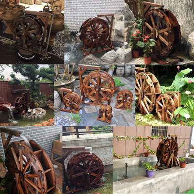 Holz Wasserrad Wasserspiel Wassermühle Garten Brunnen Gartendekoration Water Fountain Wasserfall gar