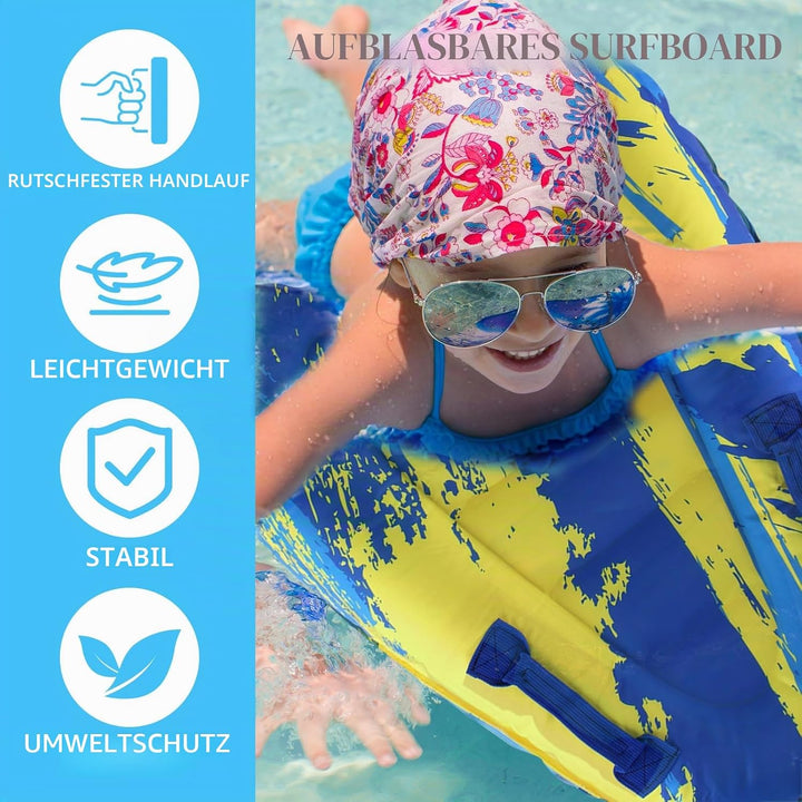 Aufblasbares Bodyboard Kinder, Shyllin Tragbares Aufblasbares Surfbrett mit Griffen, Lernen Hilfsmat