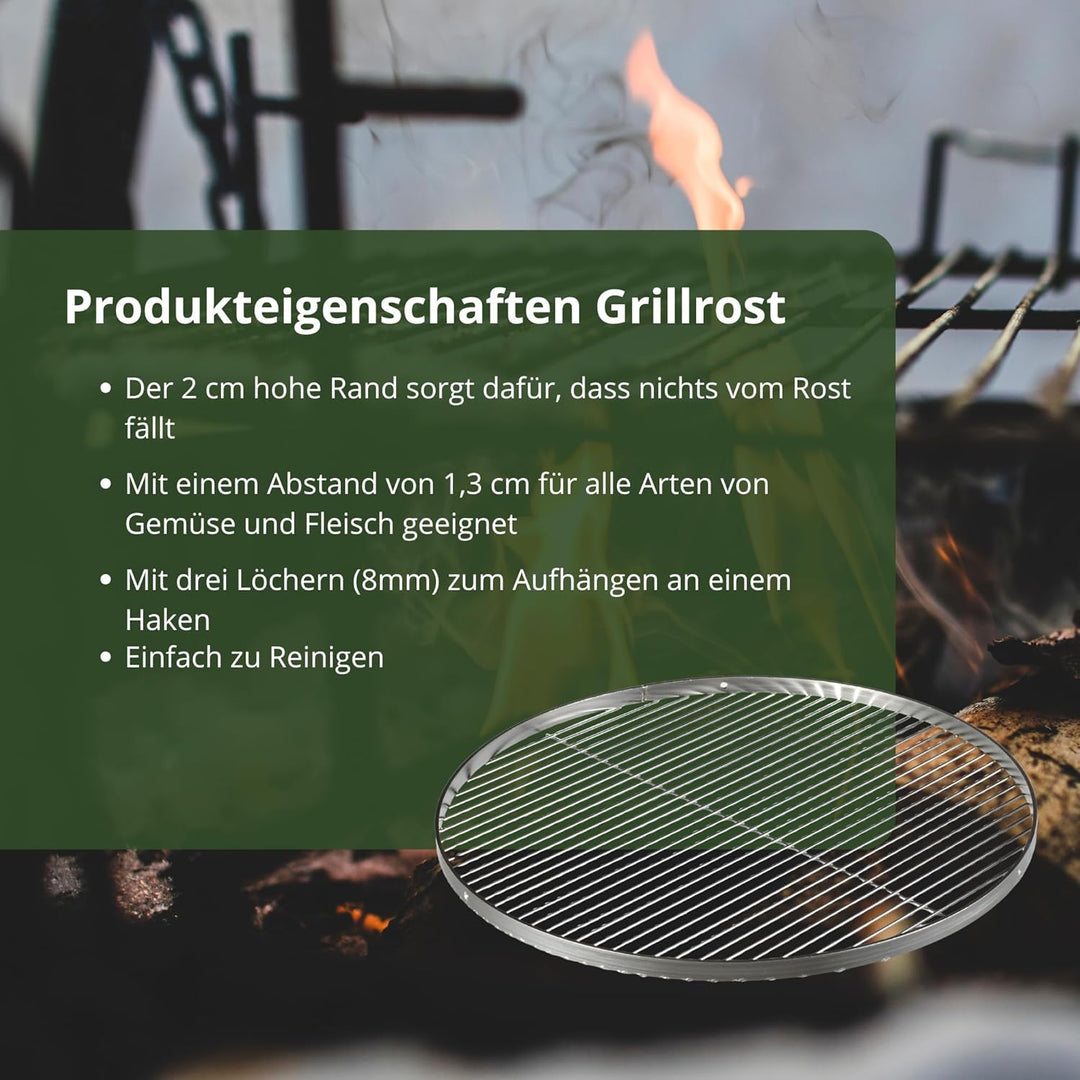 HeRo24 GRILLROST Edelstahl Ø 70 cm 6 mm STÄBE FÜR SCHWENKGRILL DREIBEIN SCHWENKER