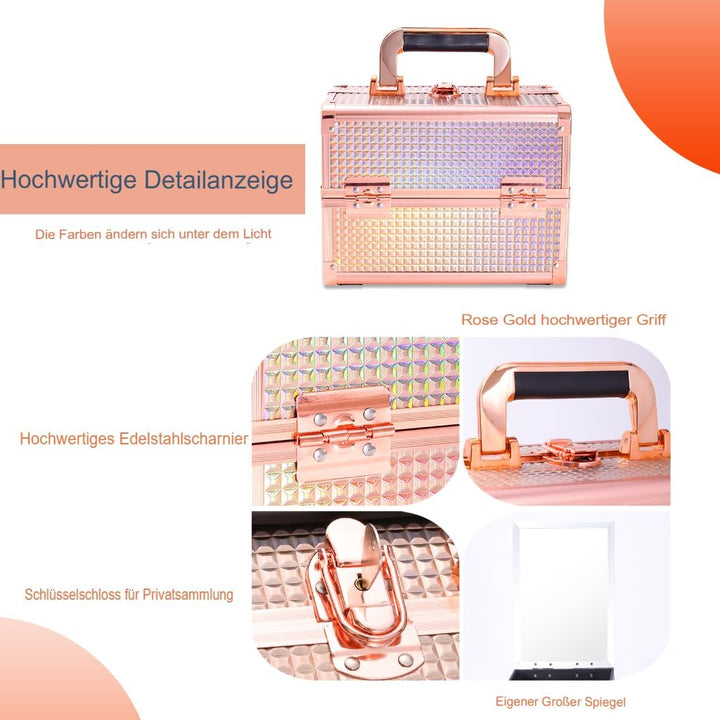 Kosmetikkoffer Aluminium Schminkkoffer, Kosmetikkoffer Kosmetik Beautycase mit Spiegel, Tragegriff &