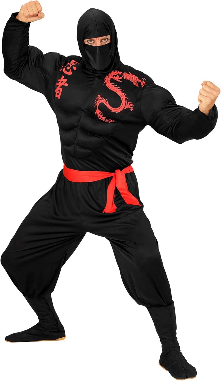 "SUPER MUSCLE NINJA" (hooded muscle shirt, face mask, pants, belt) - (S), S