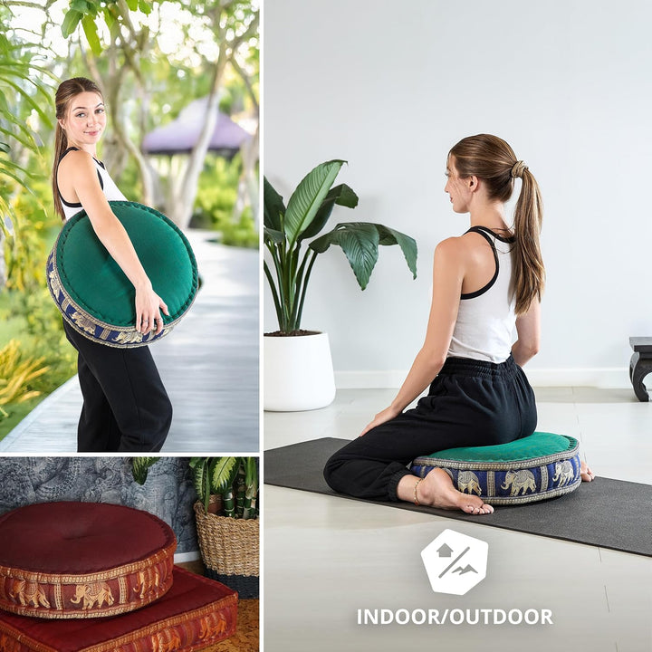 livasia Meditationskissen mit Thaiseide - Ø 45x15cm - Yogakissen mit Kapok, Pouf, Bodenkissen für Yo