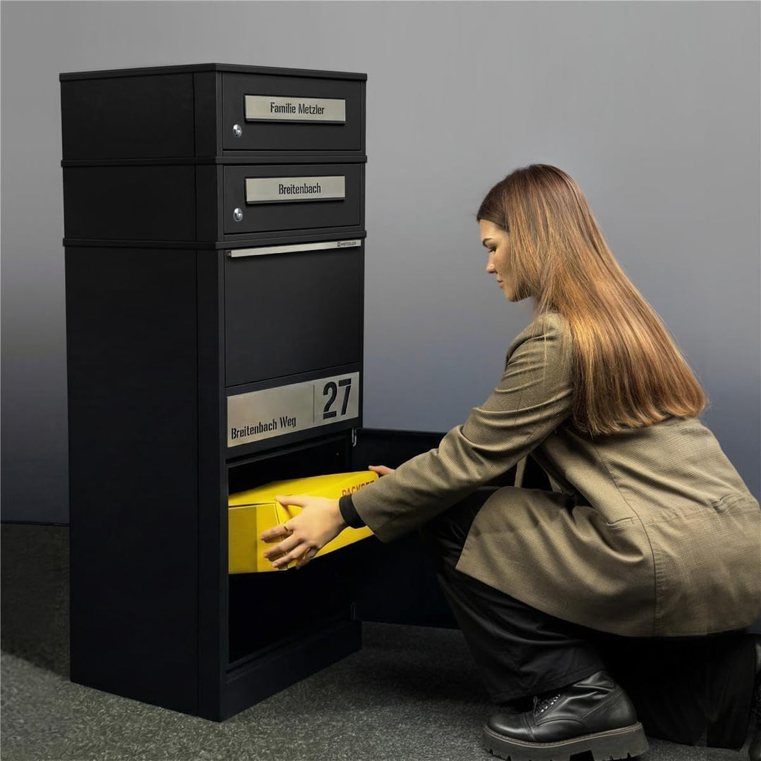 Metzler Paketbox mit 2 Briefkästen – Doppel-Briefkasten mit Paketfach & Namensgravur, personalisiert