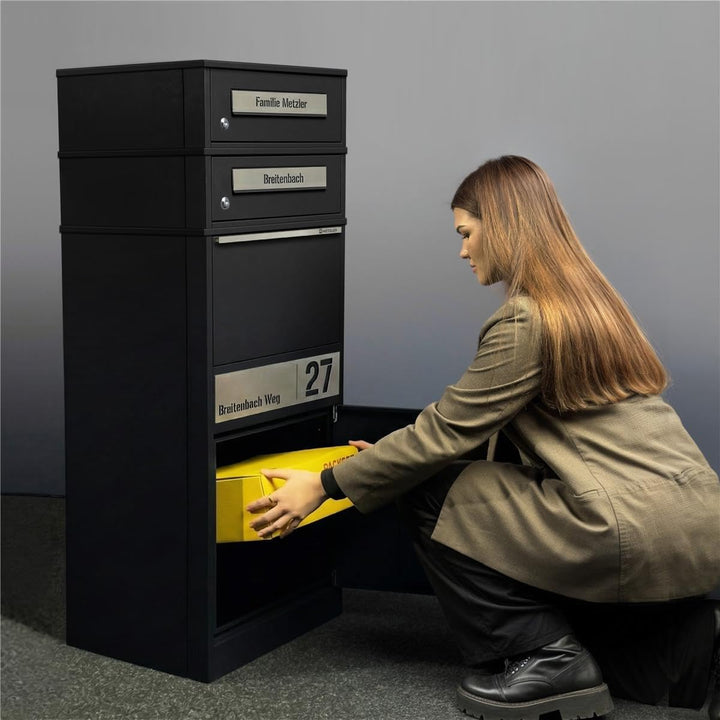 Metzler Paketbox mit 2 Briefkästen – Doppel-Briefkasten mit Paketfach & Namensgravur, personalisiert