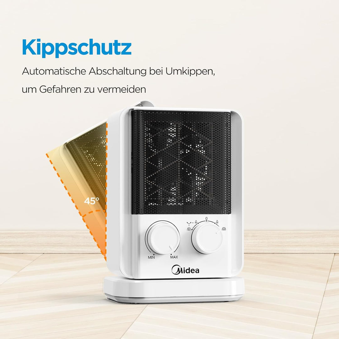 Midea NTY20-22E(WH) Keramik Heizlüfter PTC, Heizlüfter Leise Energiesparend 2000W, Heizlüfter Bad Bü