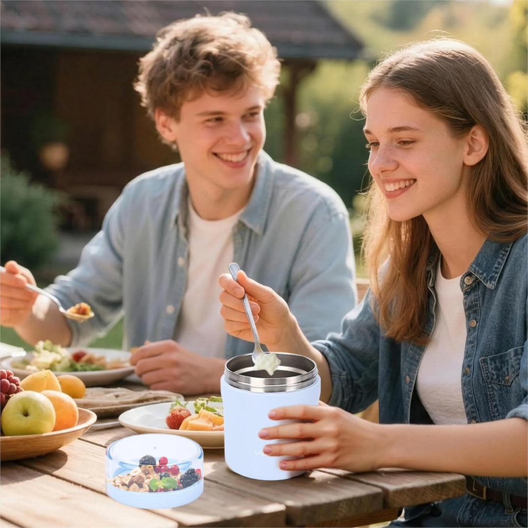 SANTECO Müslibecher to go 500ml+220ml Thermobehälter für Essen mit Löffel Hält 12 Stunden Warm, Spül