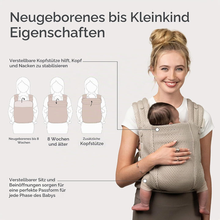 Infantino Honey Blossom Airy Babytrage, Ergonomisch, M-Position, Gleitsitz, Kreuzträger, 3,2–18,1 Kg