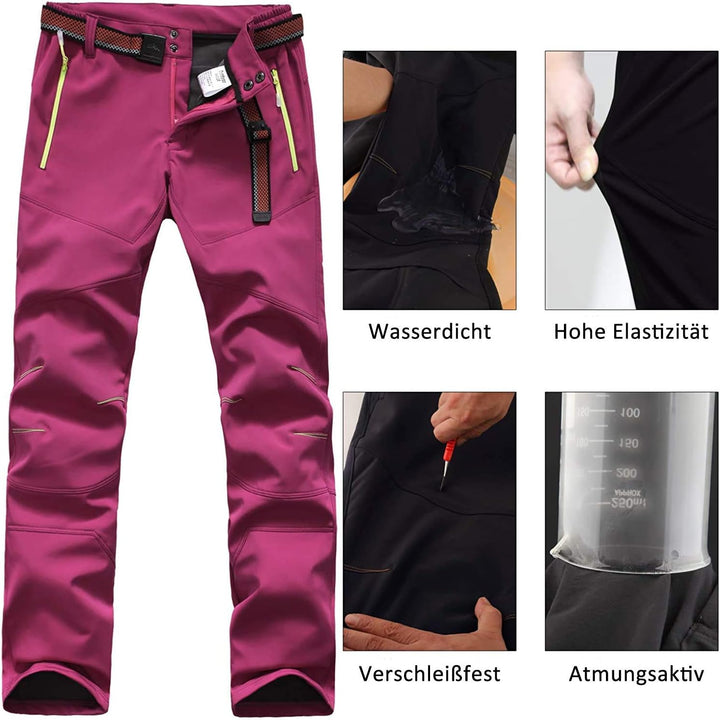 FLYGAGA Damen Outdoorhose Softshellhose Wanderhose Gefüttert Fleece Warm Wasserdicht Winddicht Softs
