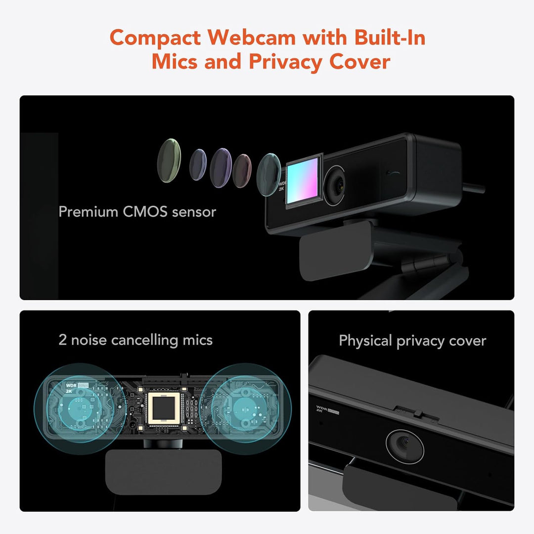 Nuroum V11 Webcam mit Mikrofon für PC, Full HD 1080P/60fps, 1440P/30fps, Rauschunterdrückung/90°Weit