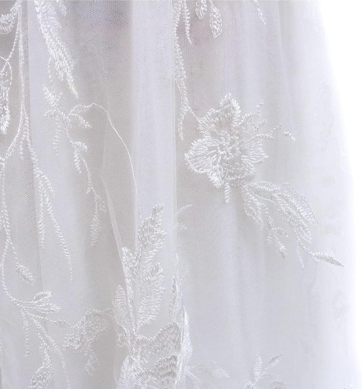 Trauung Kleid Standesamtliche Brautkleid Damen Lang Schlichte Brautmode Tüll V-Ausschnitt Damen Brau