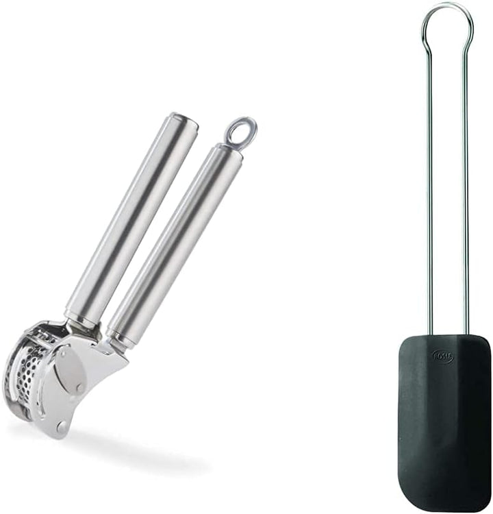 RÖSLE Knoblauchpresse mit Abstreifer, Presse in Profi-Qualität für Ingwer und Knoblauch, mit klappba