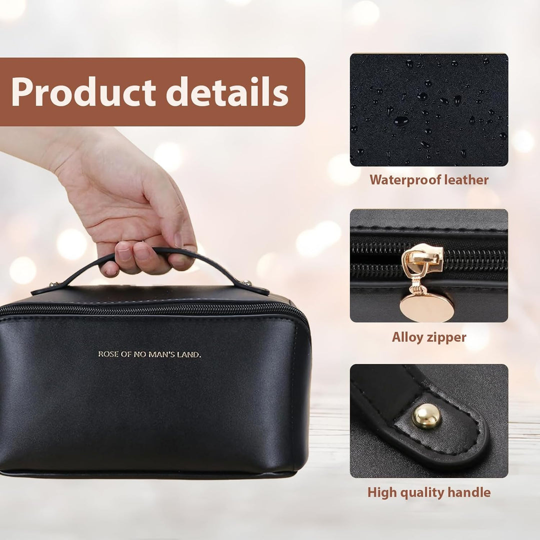 Reise Kosmetiktasche mit Grossem Fassungsvermögen,Wasserdichter PU-Leder, Kosmetik Tasche,Multifunkt