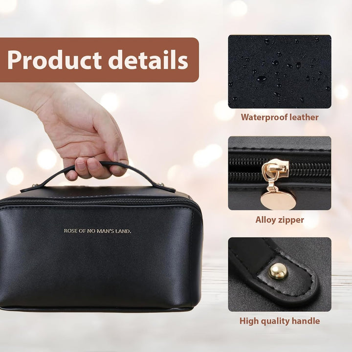 Reise Kosmetiktasche mit Grossem Fassungsvermögen,Wasserdichter PU-Leder, Kosmetik Tasche,Multifunkt