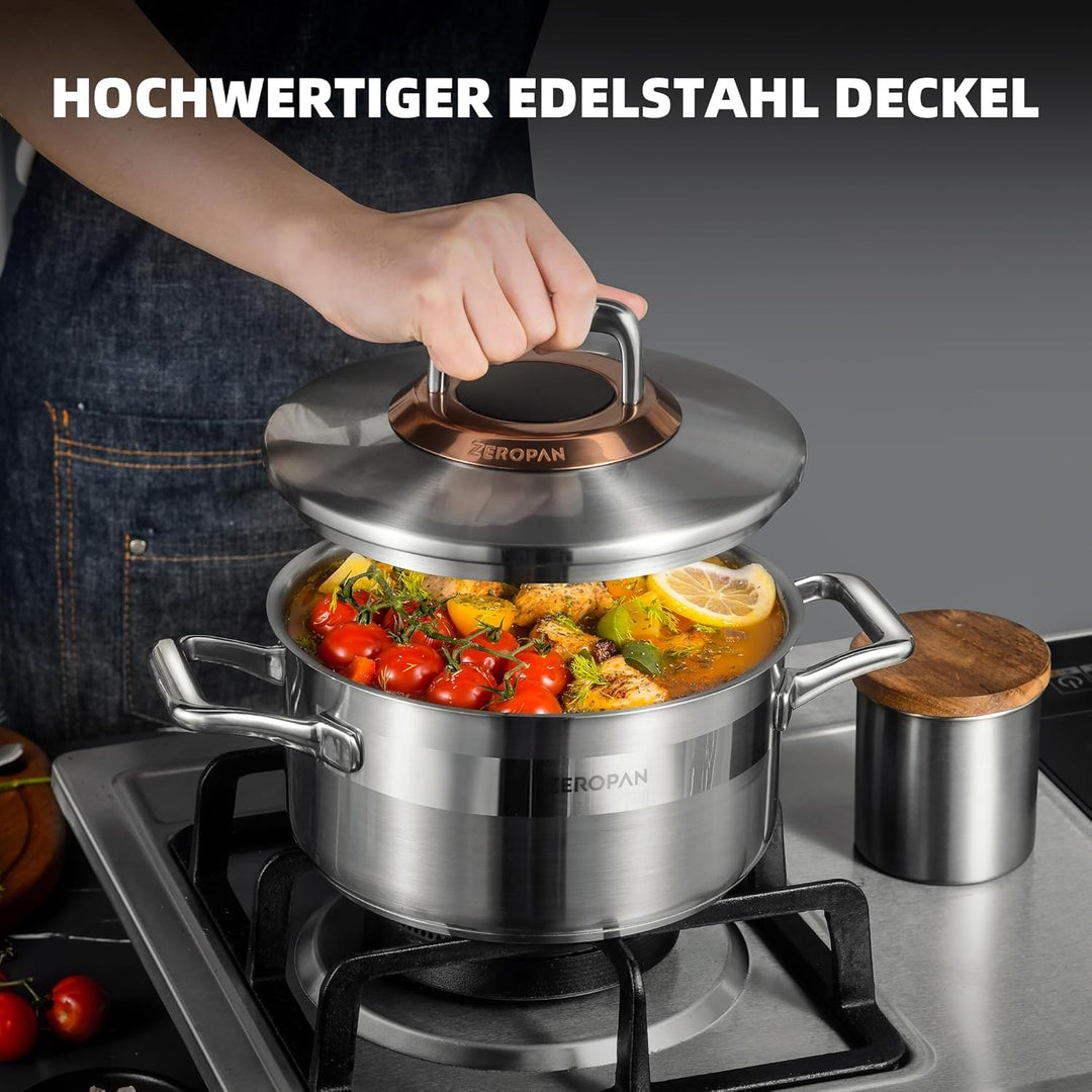 Kochtopf mit Deckel Hybrid 20cm/2.7L, Kasserolle Induktion Suppentopf, Kühl bleibender Griff, Spülma