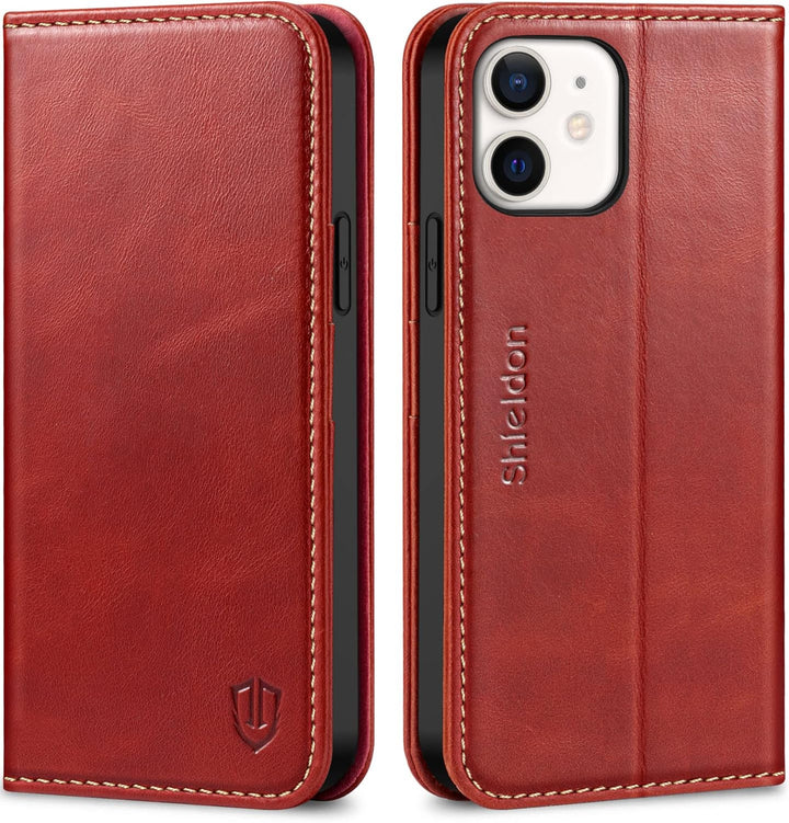 SHIELDON Hülle für iPhone 12 Lederhülle [Echtleder] [Lifetime Garantie] [RFID-Sperre] [Kartenfach] [