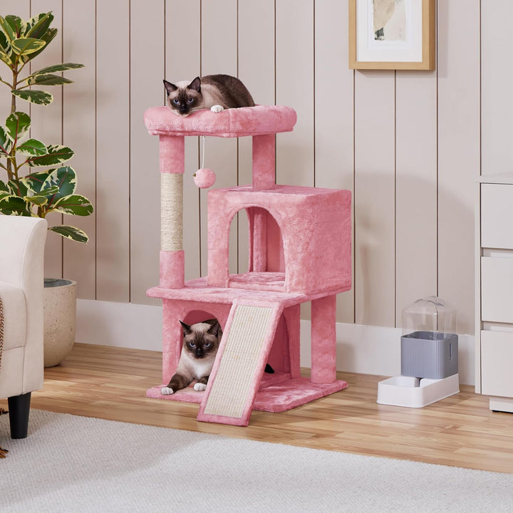 Yaheetech Kratzbaum, Stabiler Katzenbaum 91 cm Katzenkratzbaum, mit 2 Häuschen Sisal und Spielball,