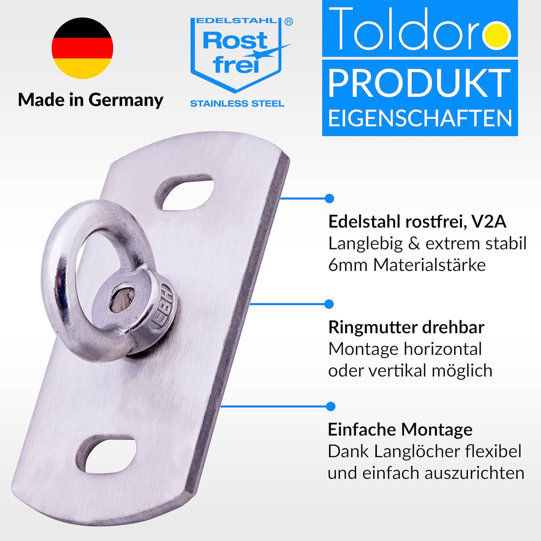 Toldoro® Deckenhalterung aus Edelstahl inkl. Montagematerial/rostfreier Wand- & Deckenhaken mit 400