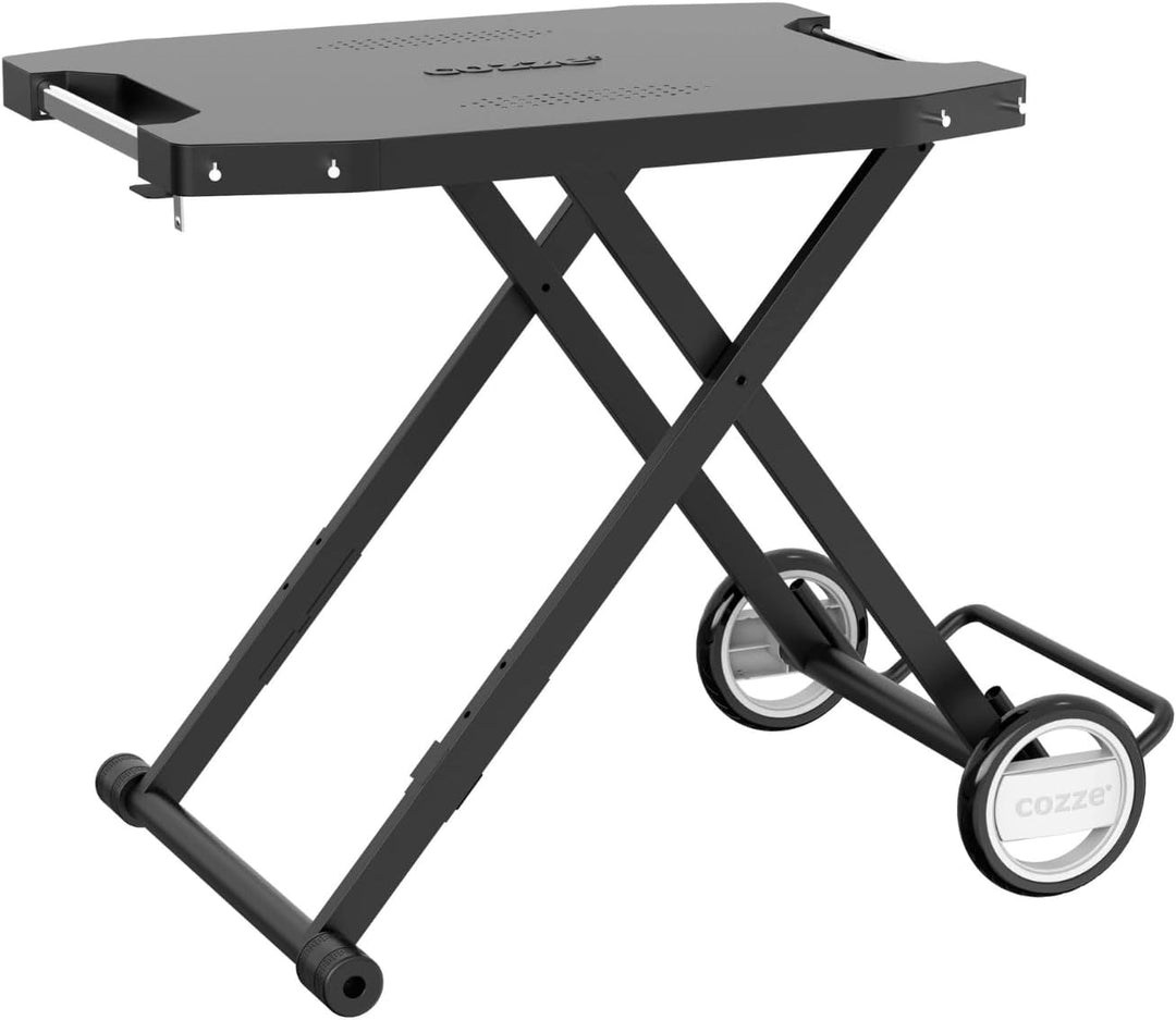 cozze® Outdoor Beistelltisch mit Rollen, Schwarz | Praktischer Tisch Aussen Klappbar | Handlicher Ga