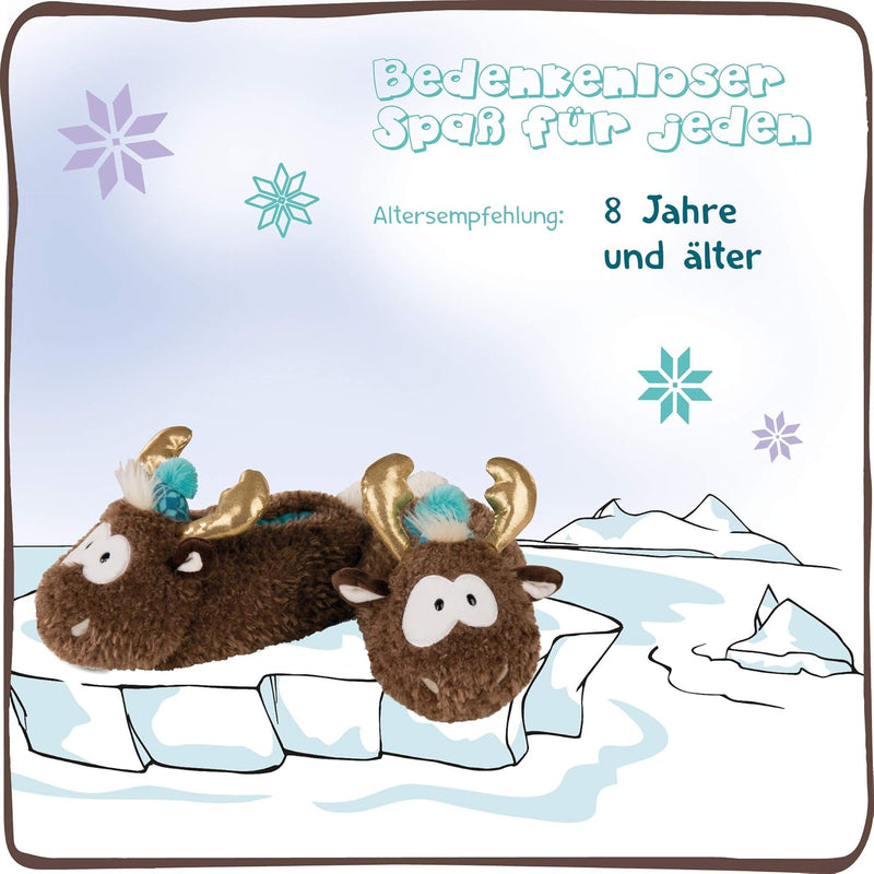 NICI Hauschuhe Rentier Reny Heart Gr. 38-41, L – Plüsch-Hauschuhe Kinder rutschfest – Warme Kuschelt