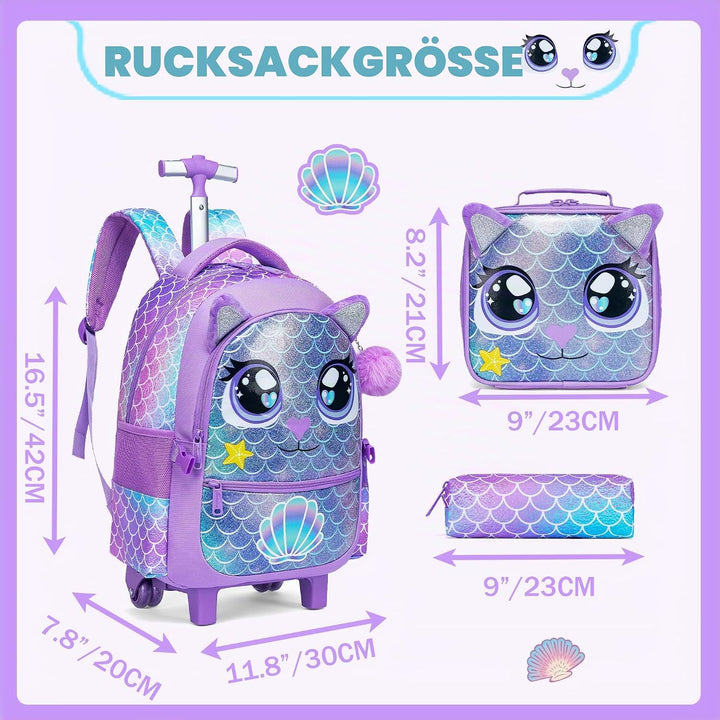 HTgroce Schulranzen Mit Rollen Schulranzen Trolley Mädchen Einhorn Rucksack Mit Rollen Rolling Backp